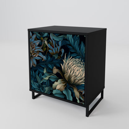 TWILIGHT BLOOM 1-Door Sideboard in Black Finish