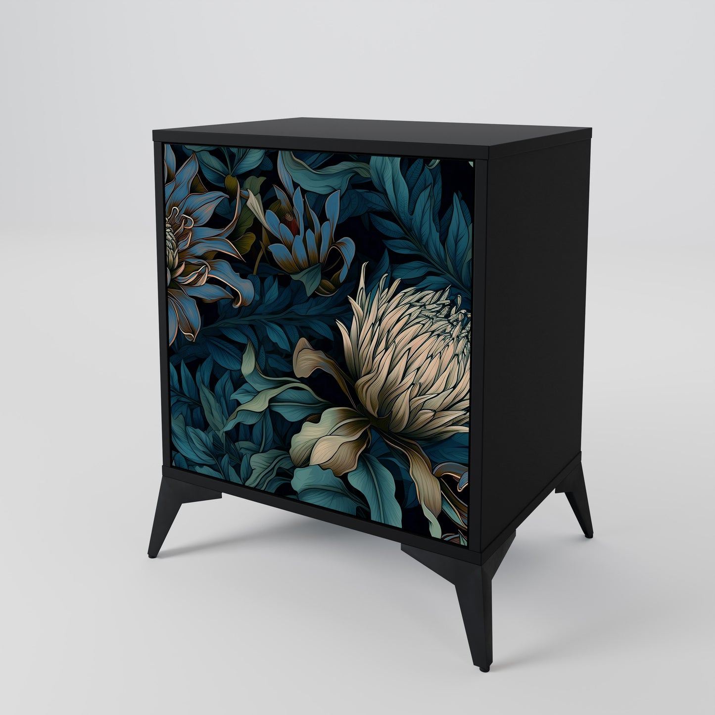 TWILIGHT BLOOM 1-Door Sideboard in Black Finish