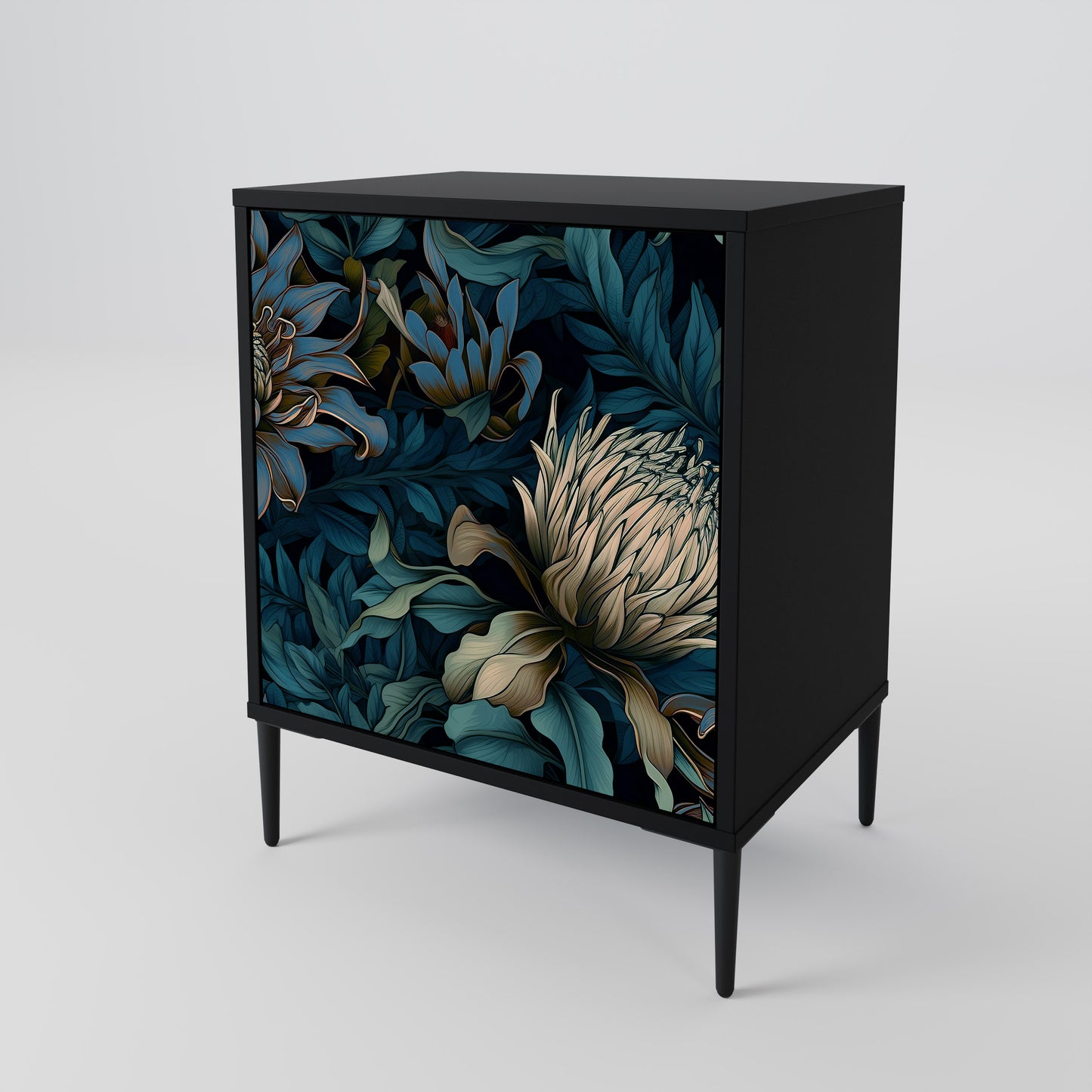 TWILIGHT BLOOM 1-Door Sideboard in Black Finish