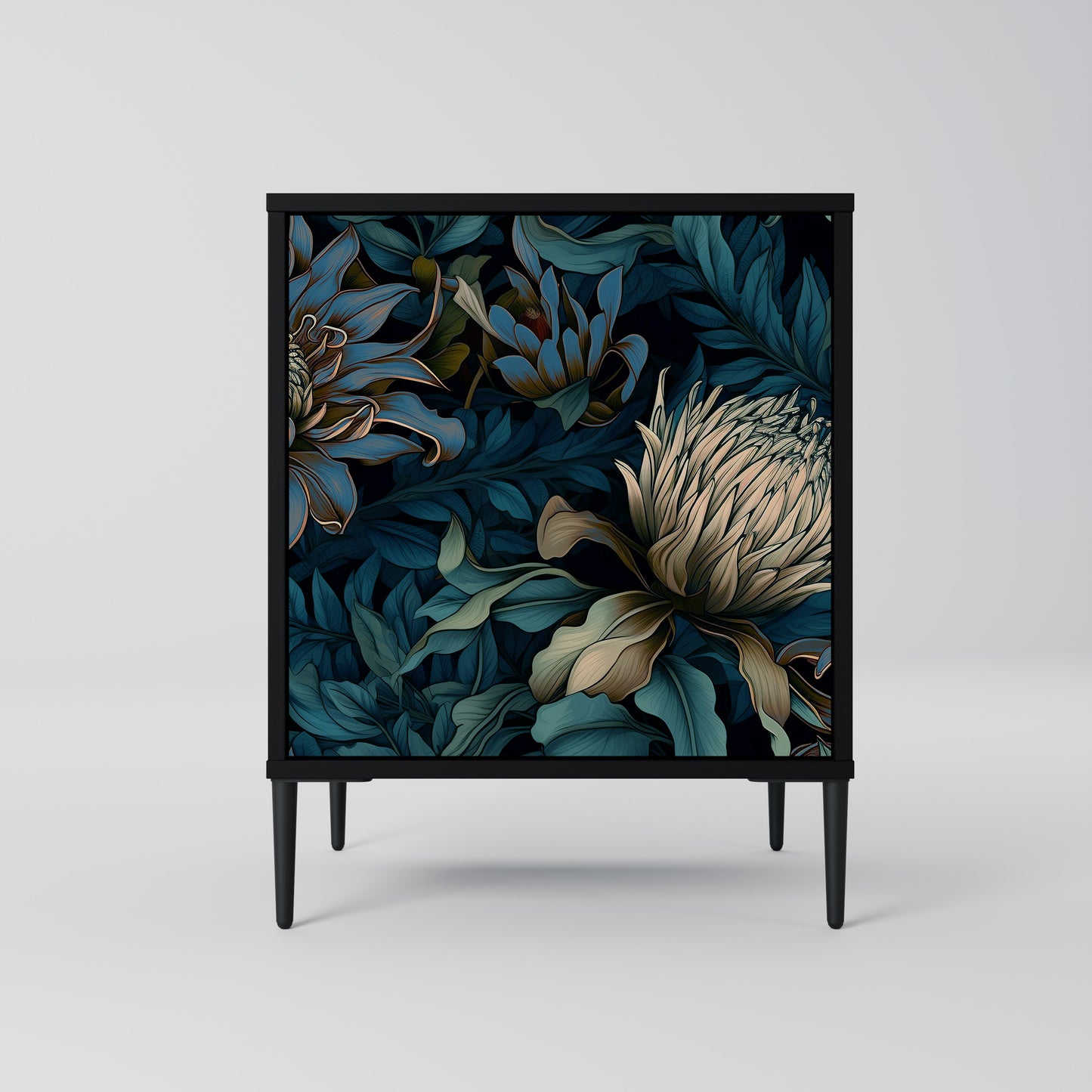TWILIGHT BLOOM 1-Door Sideboard in Black Finish
