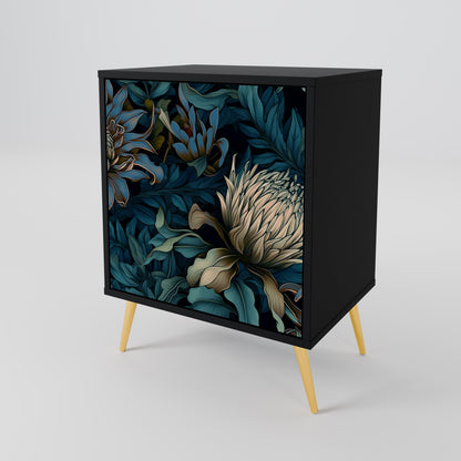 TWILIGHT BLOOM 1-Door Sideboard in Black Finish