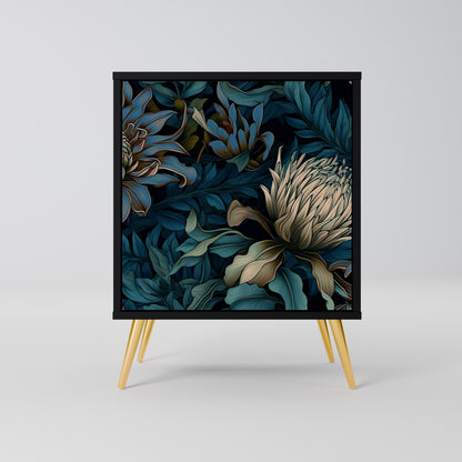 TWILIGHT BLOOM 1-Door Sideboard in Black Finish