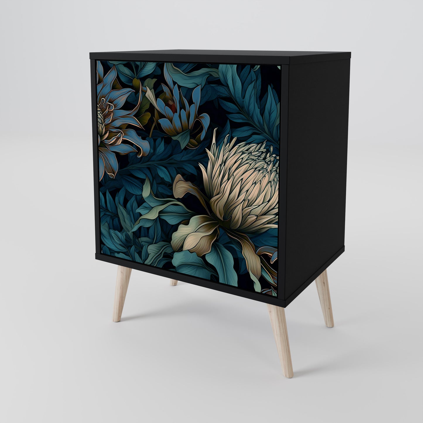 TWILIGHT BLOOM 1-Door Sideboard in Black Finish