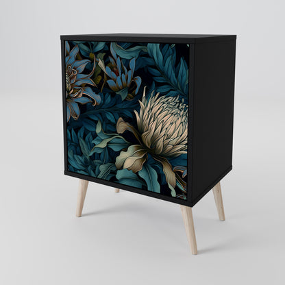 TWILIGHT BLOOM 1-Door Sideboard in Black Finish