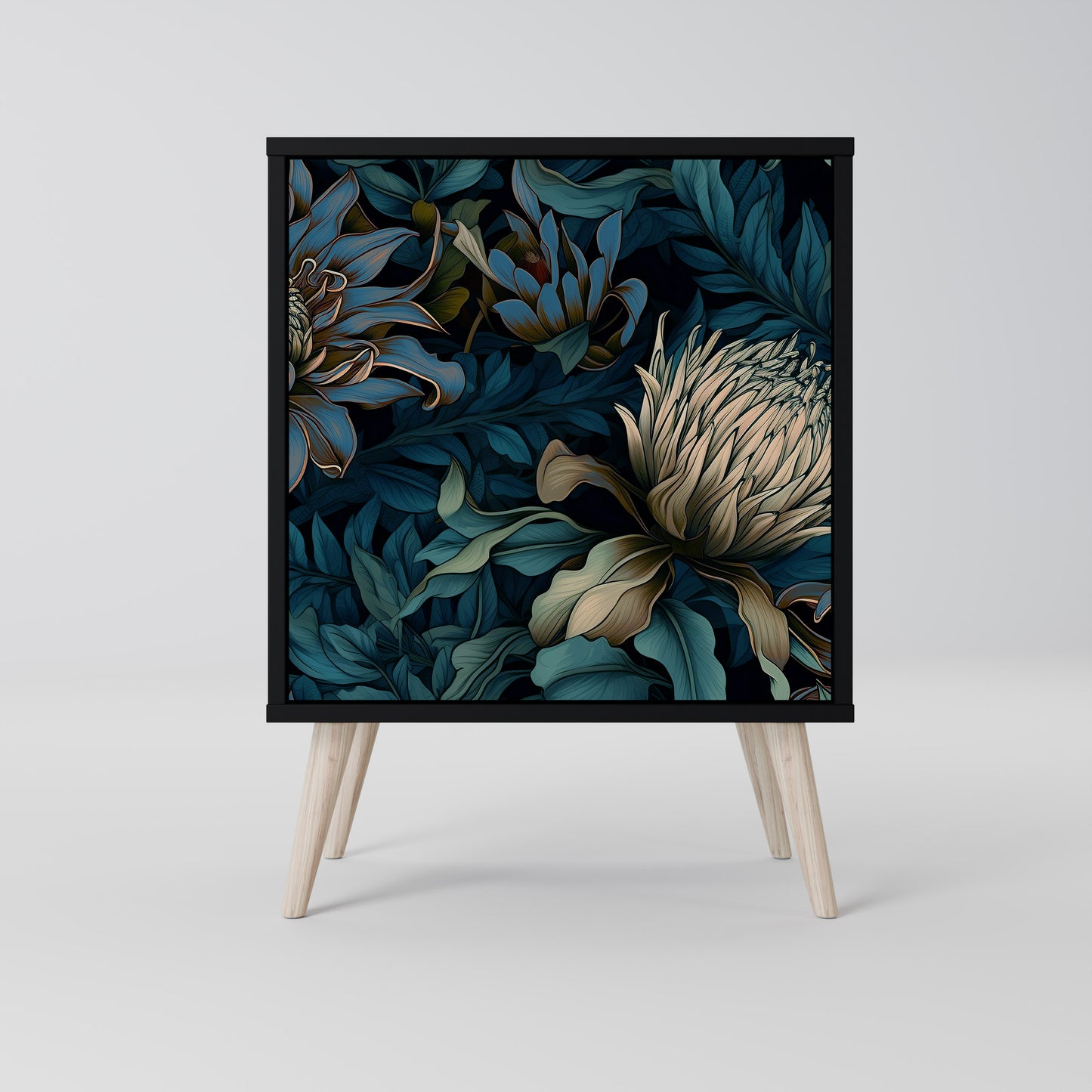 TWILIGHT BLOOM 1-Door Sideboard in Black Finish