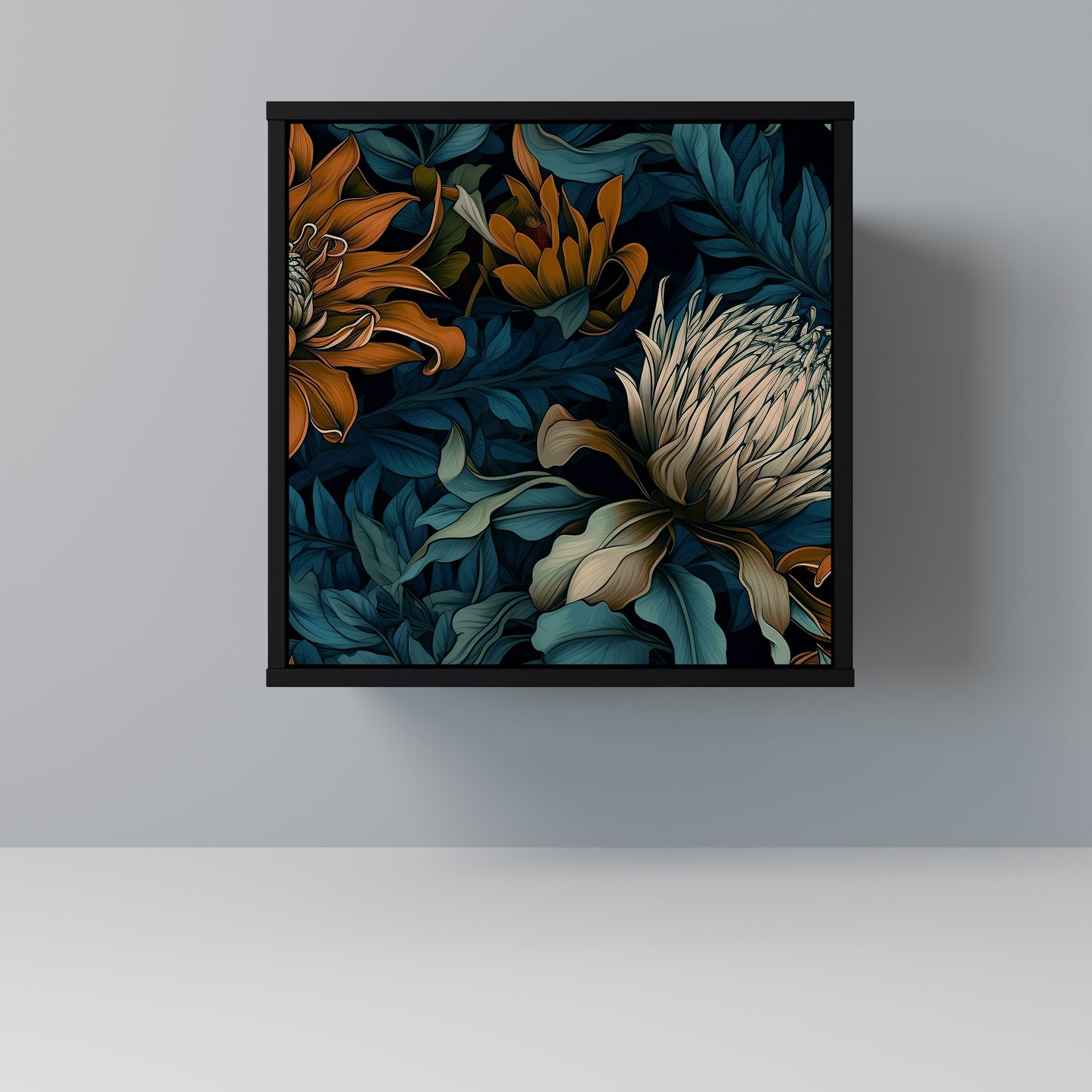 MORNING BLOOM 1-Door Sideboard in Black Finish