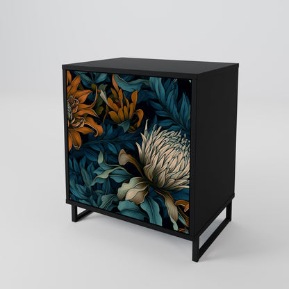 MORNING BLOOM 1-Door Sideboard in Black Finish