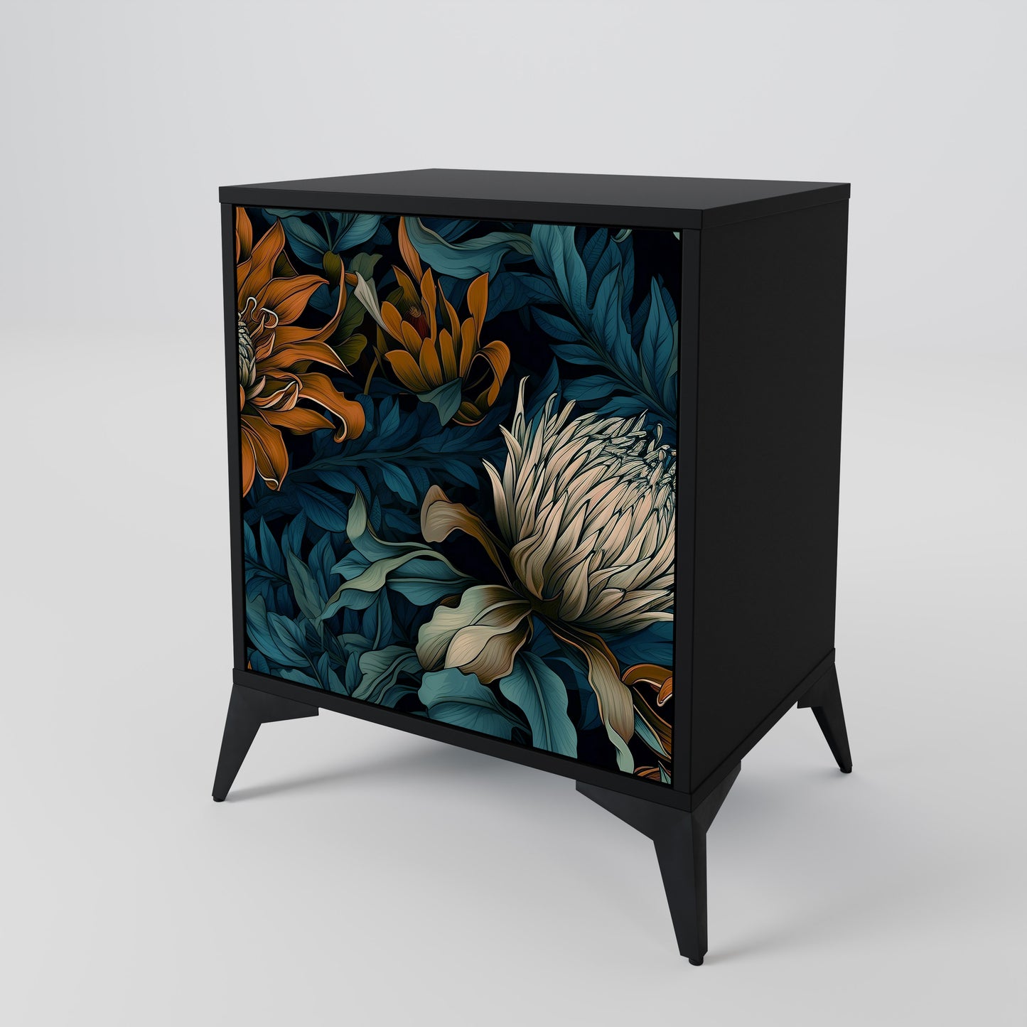 MORNING BLOOM 1-Door Sideboard in Black Finish
