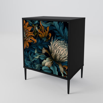 MORNING BLOOM 1-Door Sideboard in Black Finish