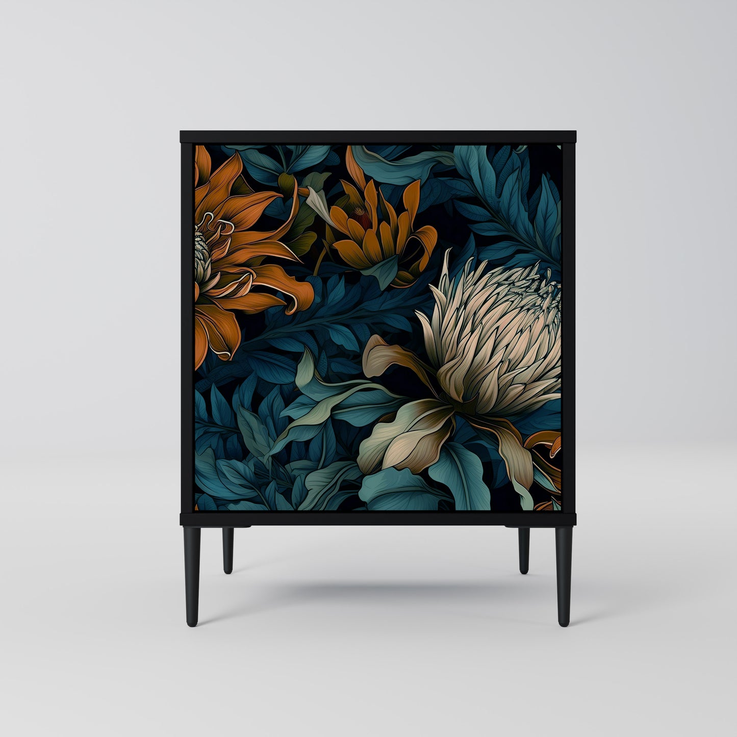 MORNING BLOOM 1-Door Sideboard in Black Finish