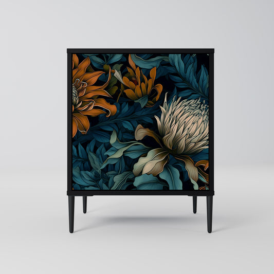 MORNING BLOOM 1-Door Sideboard in Black Finish