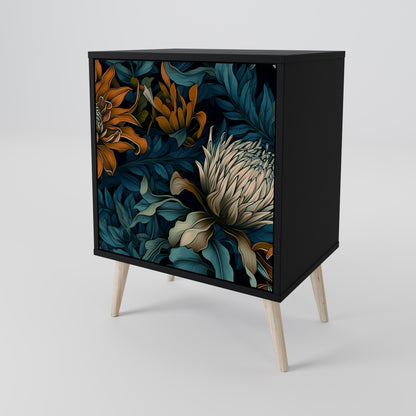 MORNING BLOOM 1-Door Sideboard in Black Finish