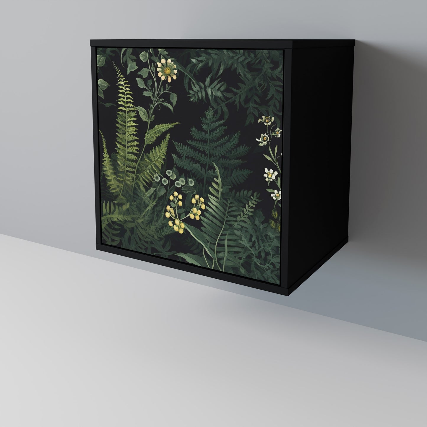 FERN FLOWERS 1-Door Sideboard in Black Finish