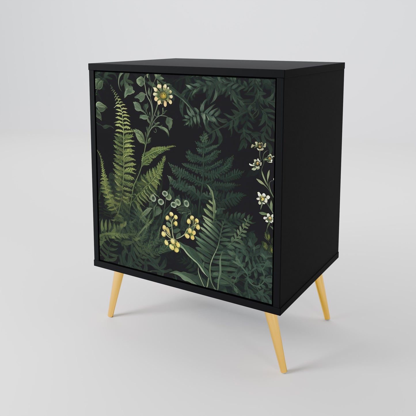 FERN FLOWERS 1-Door Sideboard in Black Finish