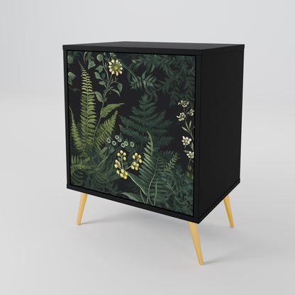 FERN FLOWERS 1-Door Sideboard in Black Finish