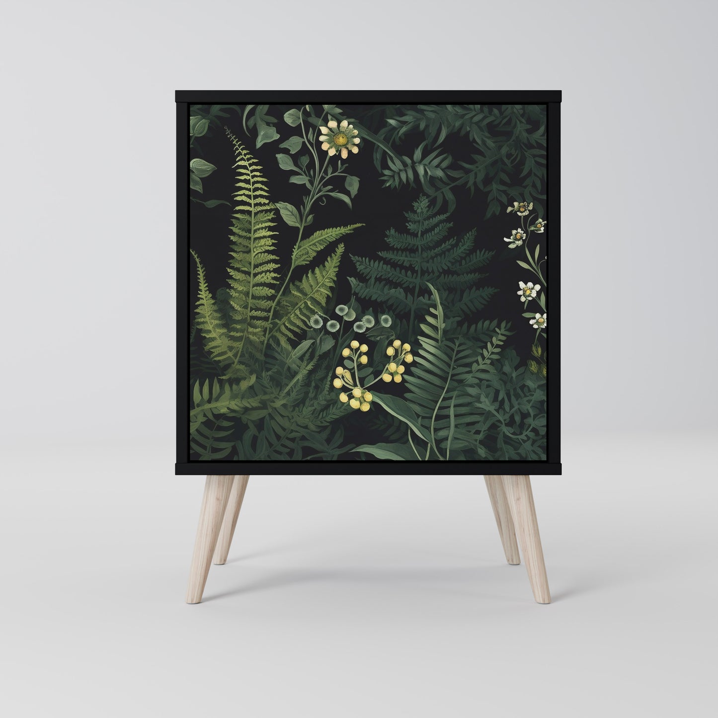 FERN FLOWERS 1-Door Sideboard in Black Finish