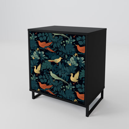FOWL ORNAMENT 1-Door Sideboard in Black Finish