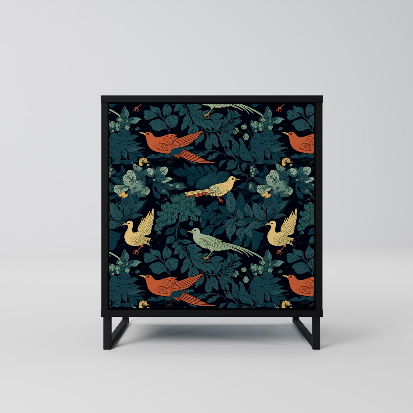 FOWL ORNAMENT 1-Door Sideboard in Black Finish