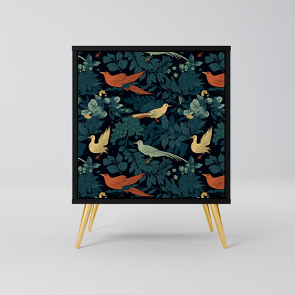 FOWL ORNAMENT 1-Door Sideboard in Black Finish