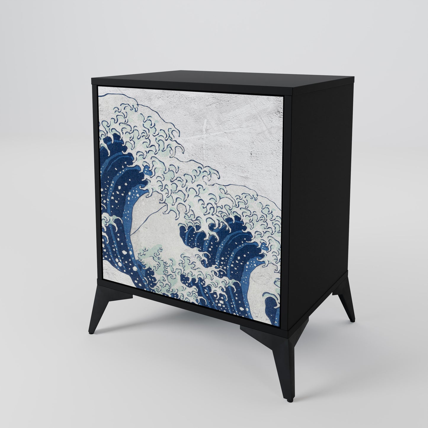 THE GREAT WAVE AT KANAGAWA 1-Door Sideboard in Black Finish