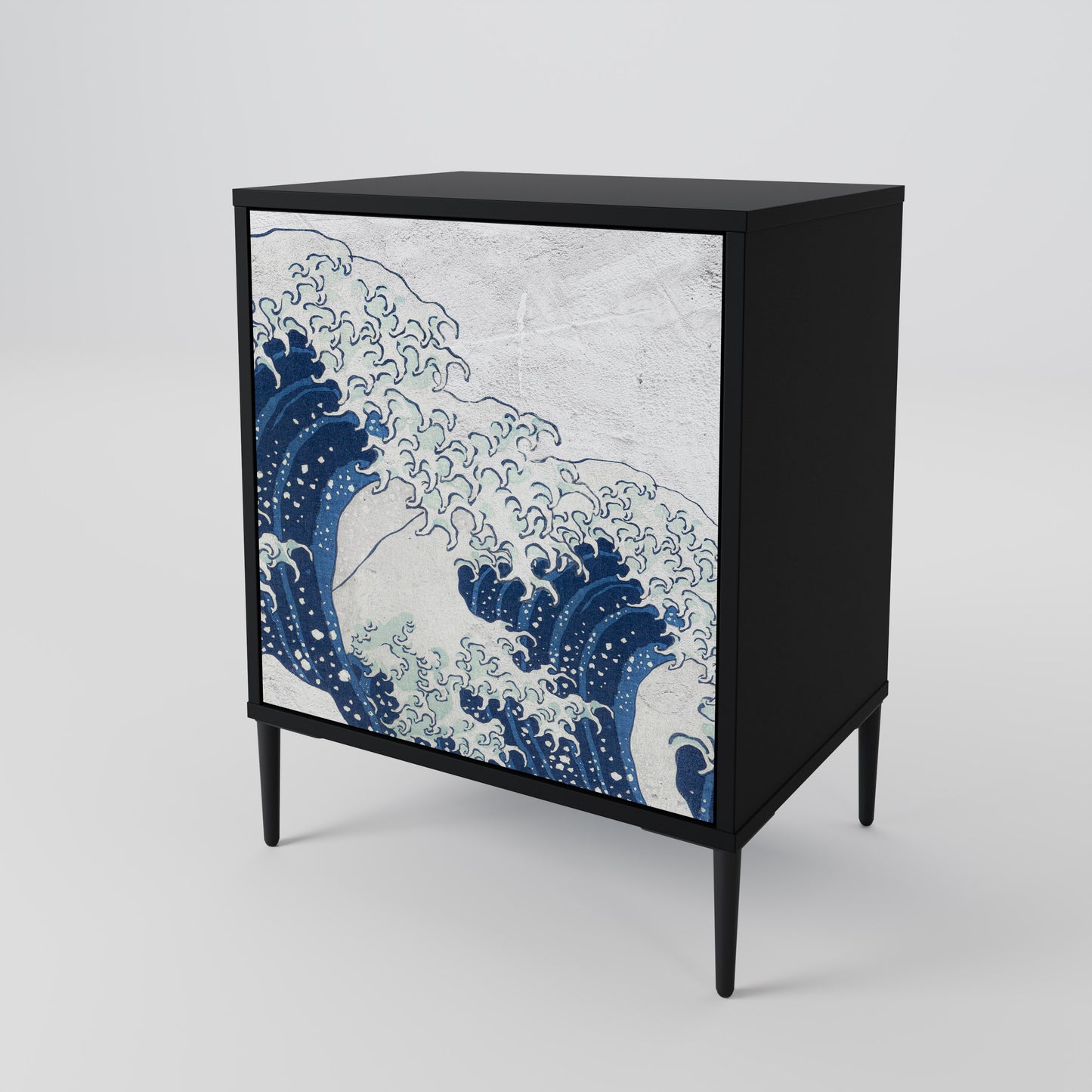 THE GREAT WAVE AT KANAGAWA 1-Door Sideboard in Black Finish