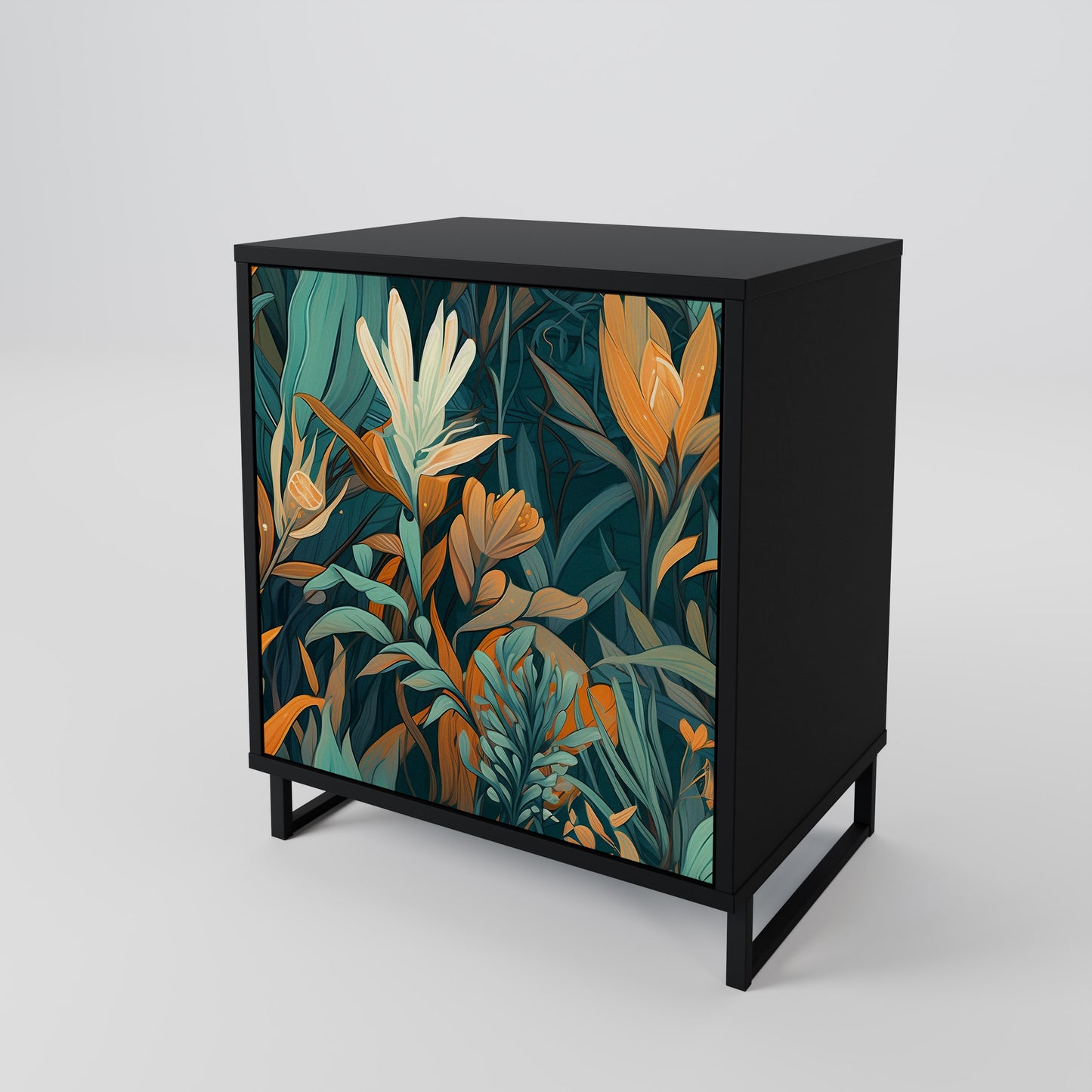 FLORAL SERENITY 1-Door Sideboard in Black Finish