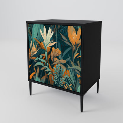FLORAL SERENITY 1-Door Sideboard in Black Finish