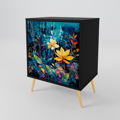 MIDNIGHT BLOSSOM 1-Door Sideboard in Black Finish