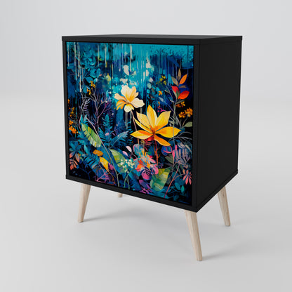 MIDNIGHT BLOSSOM 1-Door Sideboard in Black Finish