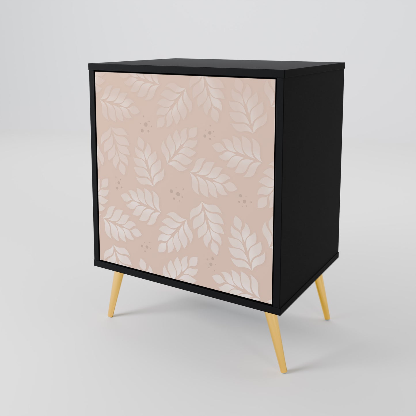 LEAVES ON BEIGE 1-Door Sideboard in Black Finish