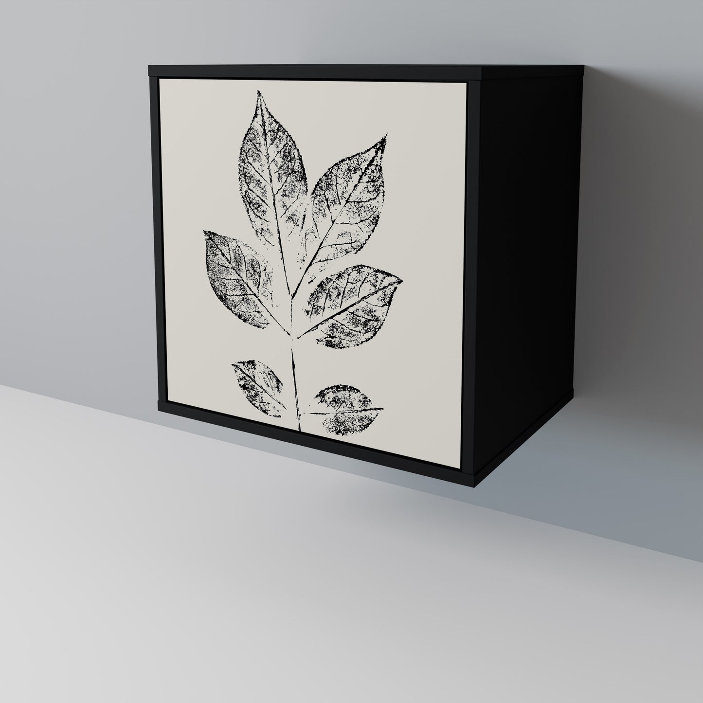 LEAFY STAMPS 1-Door Sideboard in Black Finish