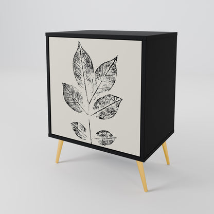 LEAFY STAMPS 1-Door Sideboard in Black Finish