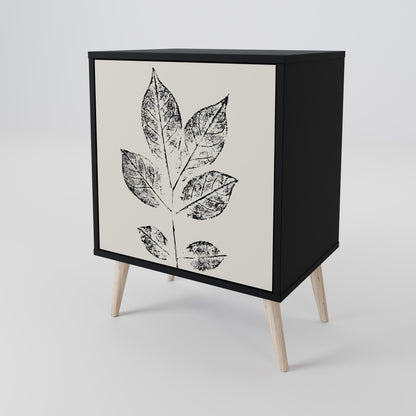 LEAFY STAMPS 1-Door Sideboard in Black Finish