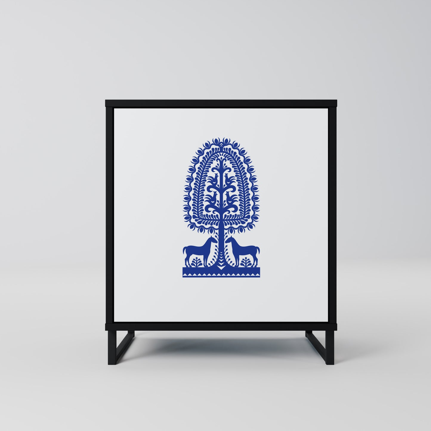 POLISH FOLK ART 1-Door Sideboard in Black Finish