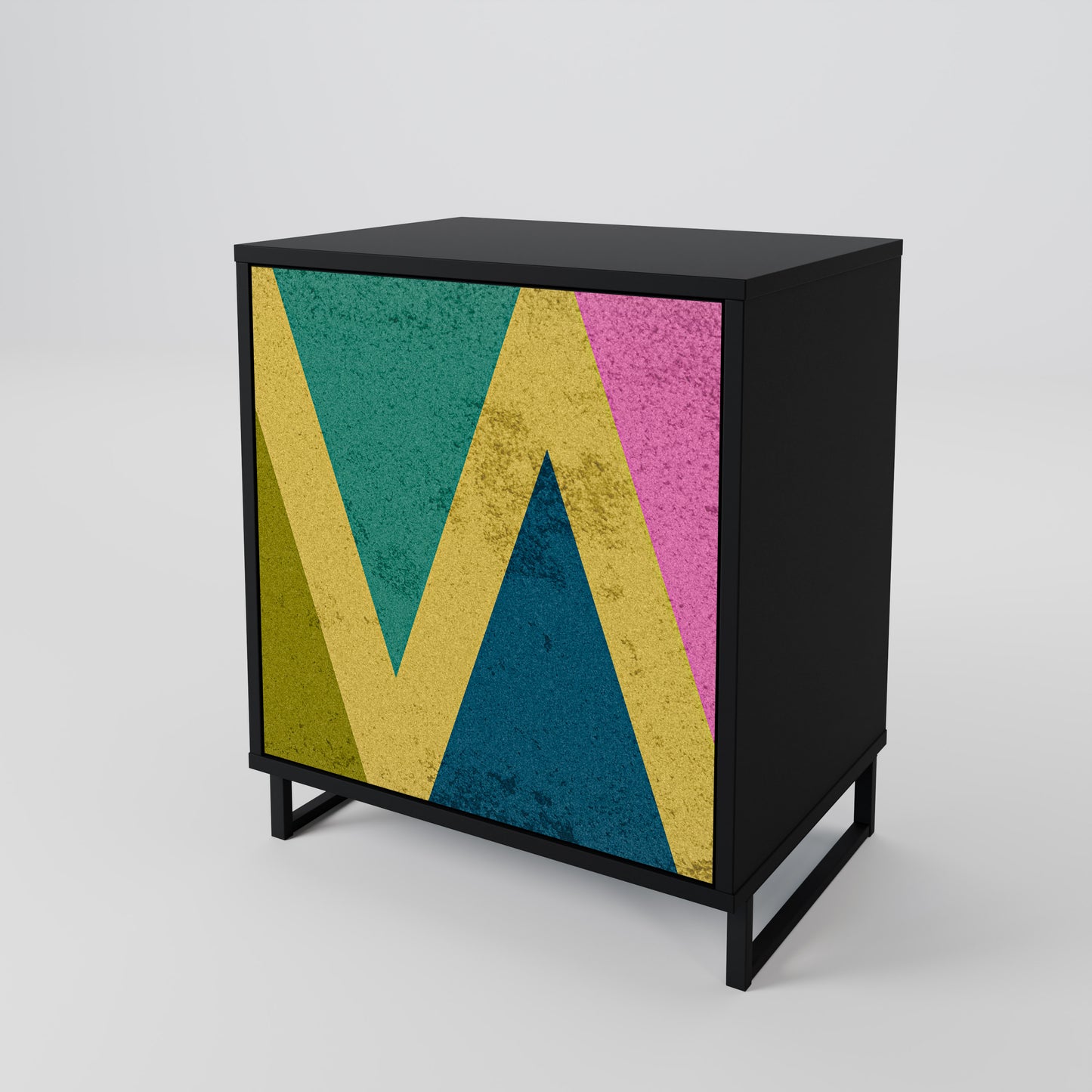 COLORFUL TRIANGLES 1-Door Sideboard in Black Finish