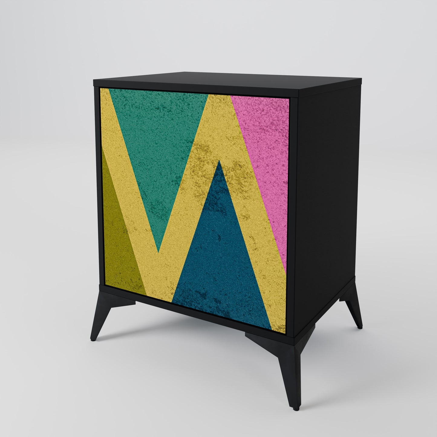 COLORFUL TRIANGLES 1-Door Sideboard in Black Finish