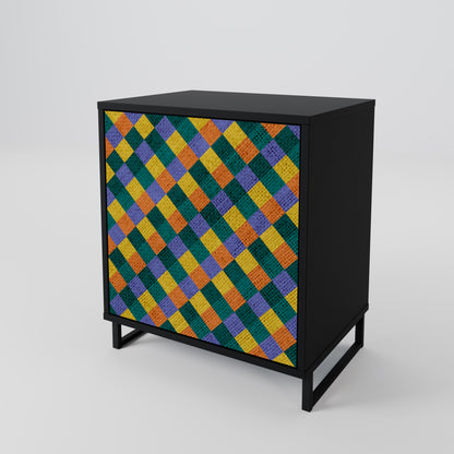 PAINTED SQUARES MIX 1-Door Sideboard in Black Finish