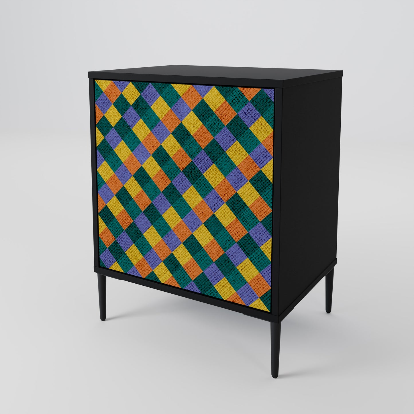 PAINTED SQUARES MIX 1-Door Sideboard in Black Finish