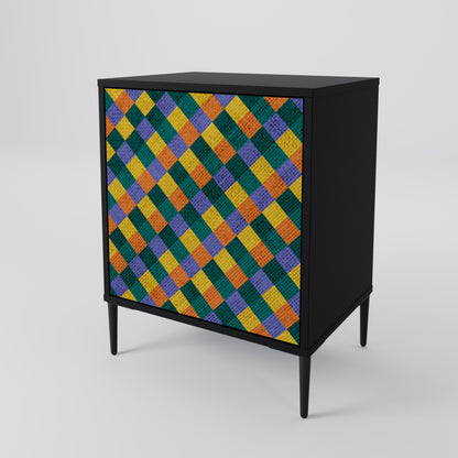 PAINTED SQUARES MIX 1-Door Sideboard in Black Finish