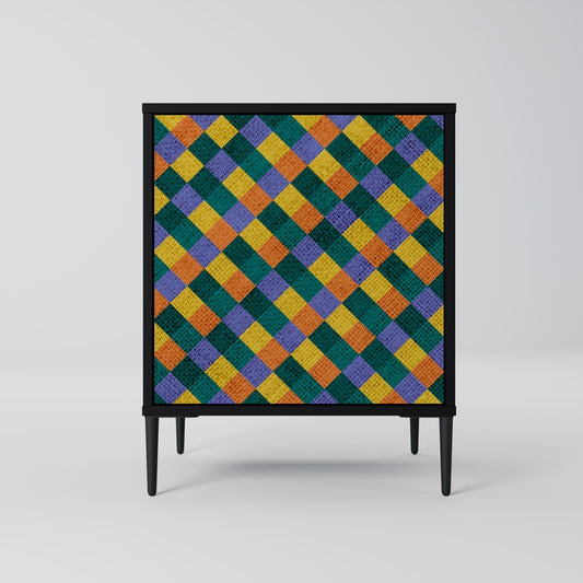 PAINTED SQUARES MIX 1-Door Sideboard in Black Finish