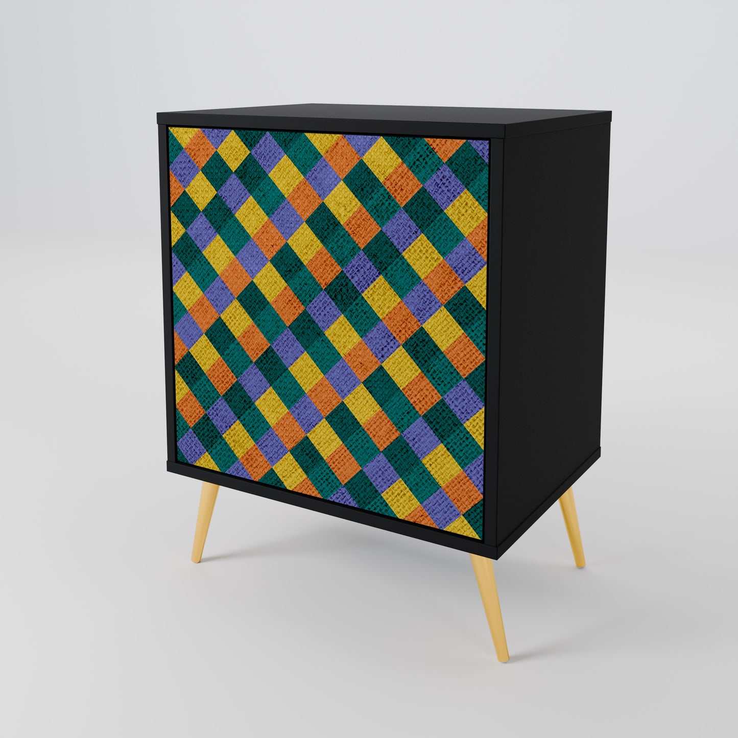 PAINTED SQUARES MIX 1-Door Sideboard in Black Finish
