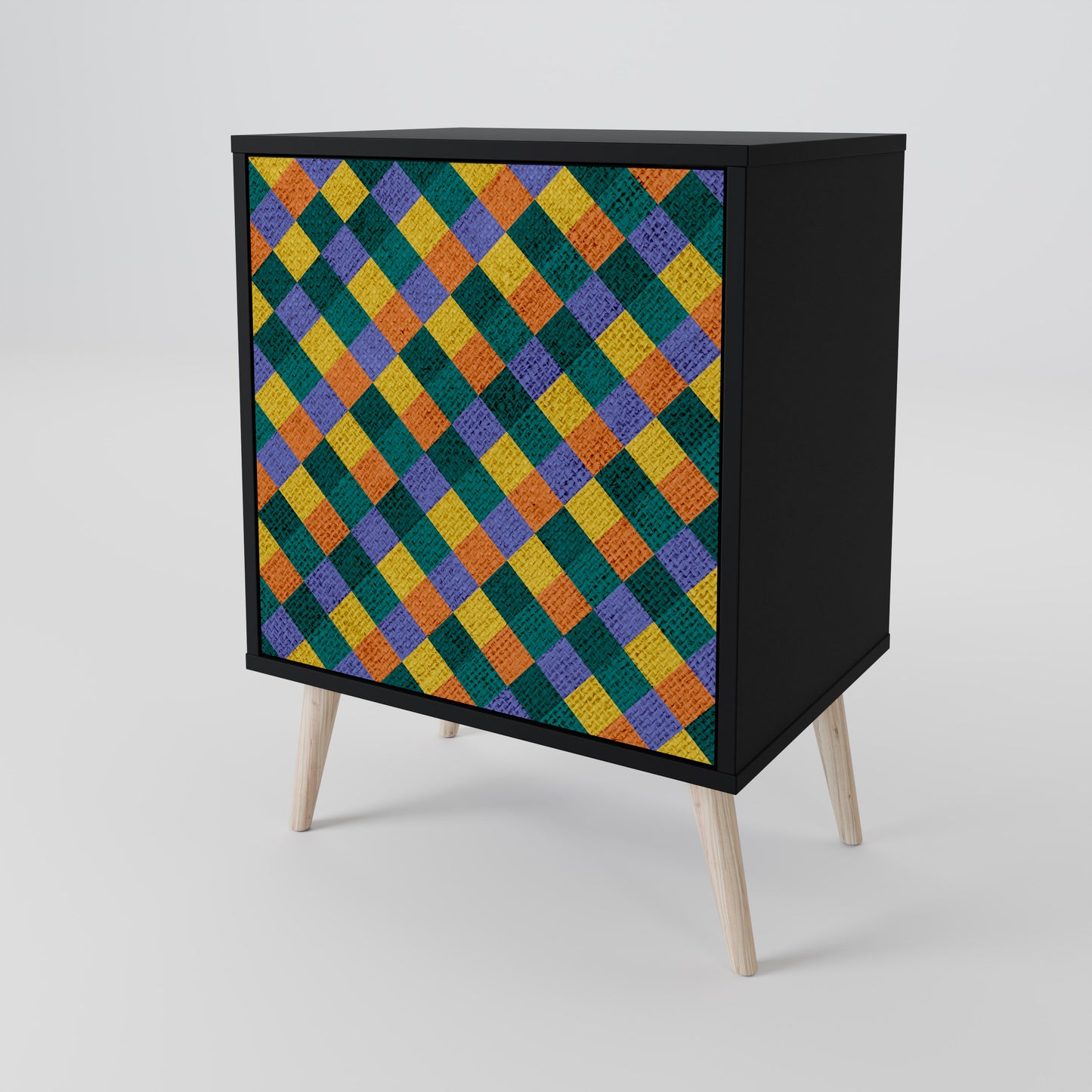PAINTED SQUARES MIX 1-Door Sideboard in Black Finish