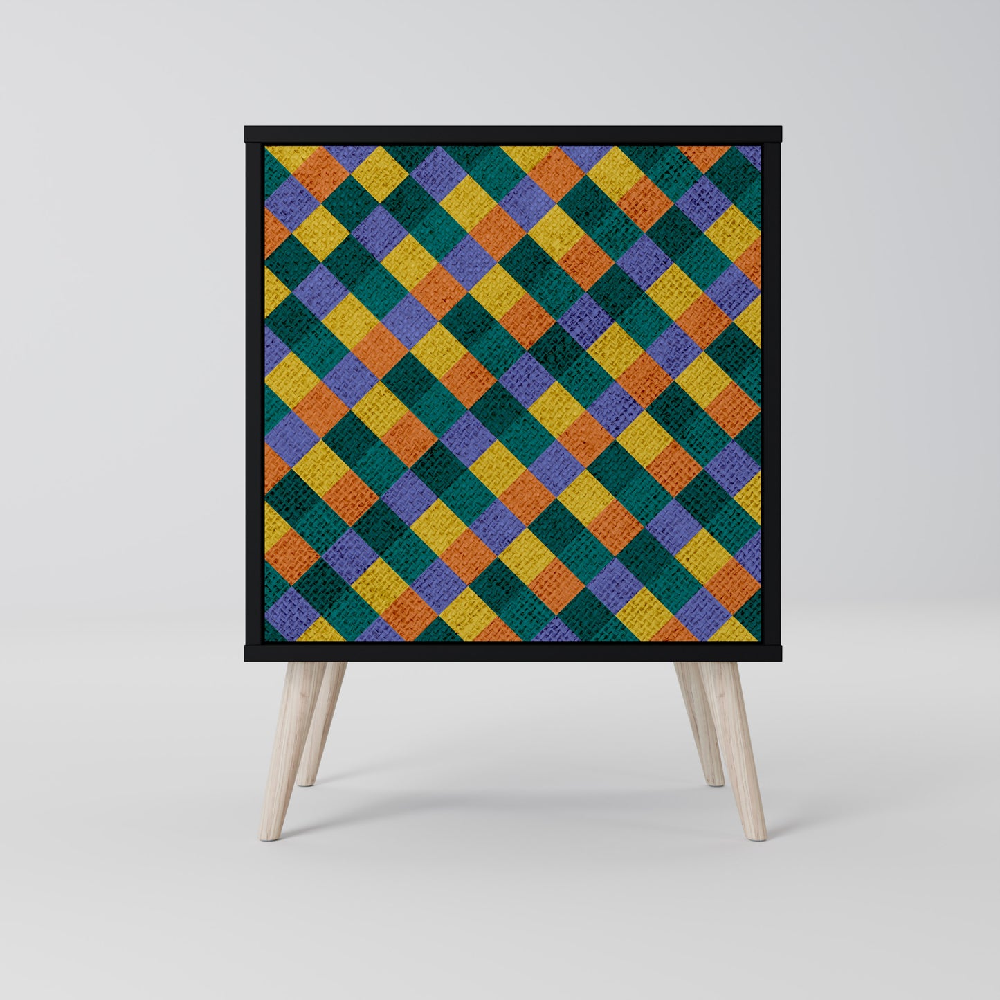 PAINTED SQUARES MIX 1-Door Sideboard in Black Finish