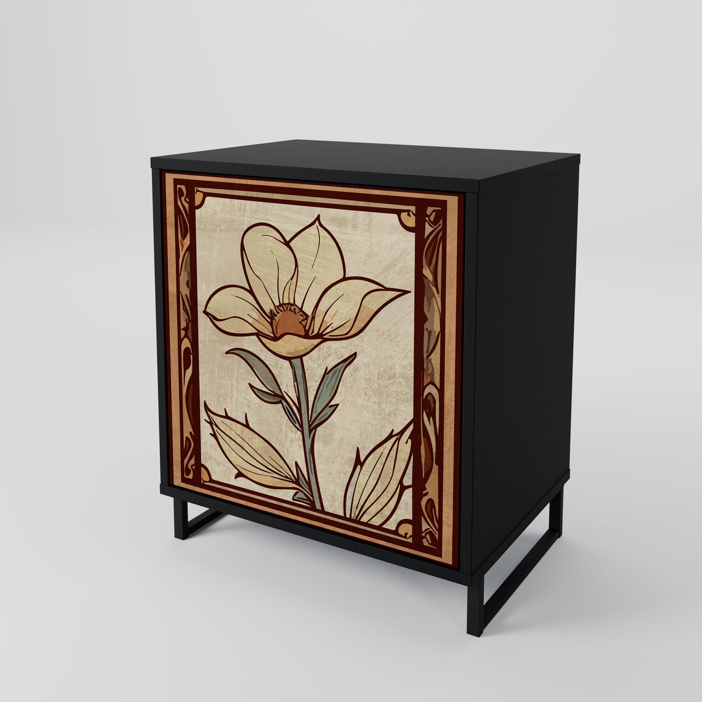 Credenza TIMELESS FLORA a 1 anta con finitura nera