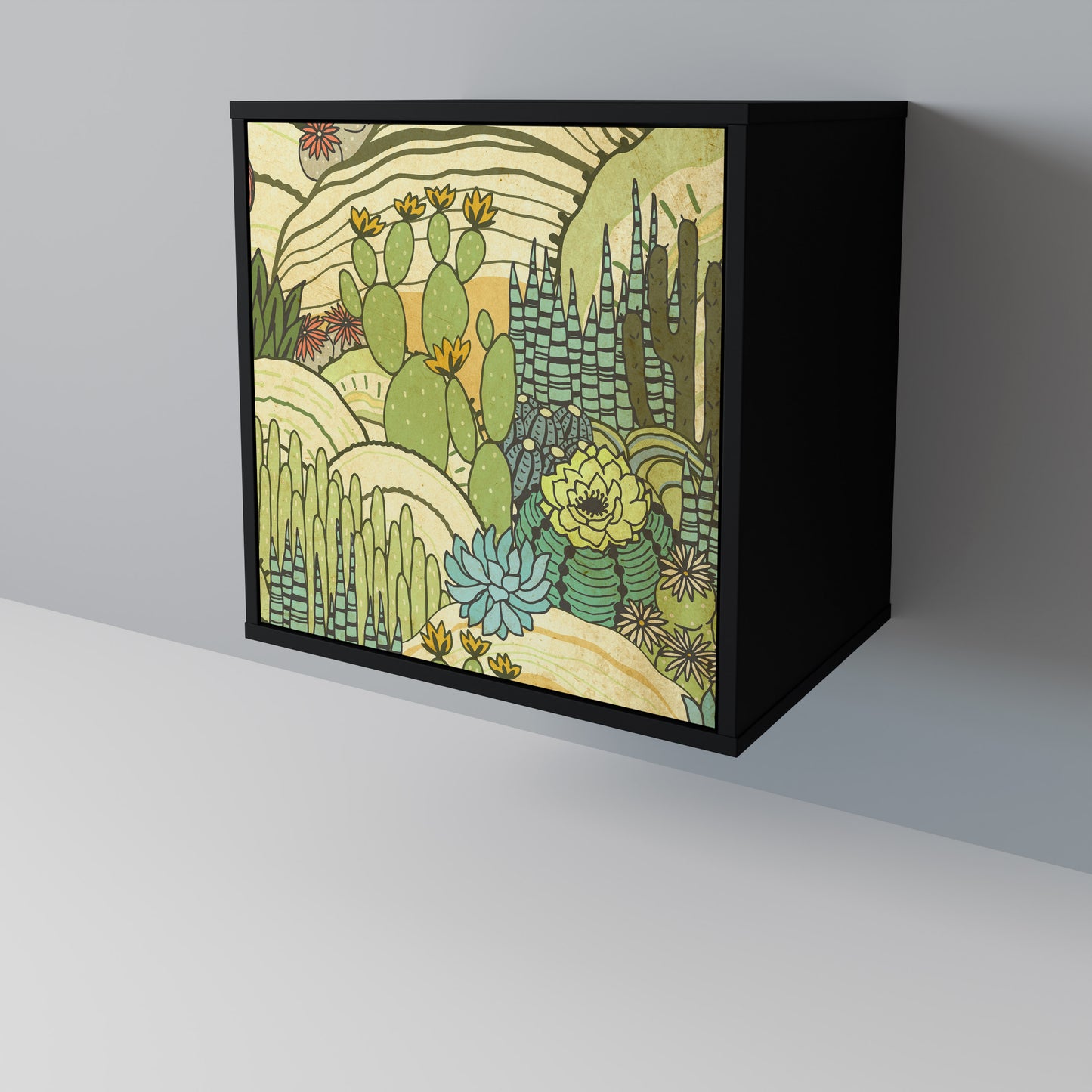 SUCCULENTS KALEIDOSCOPE 1-Door Sideboard in Black Finish