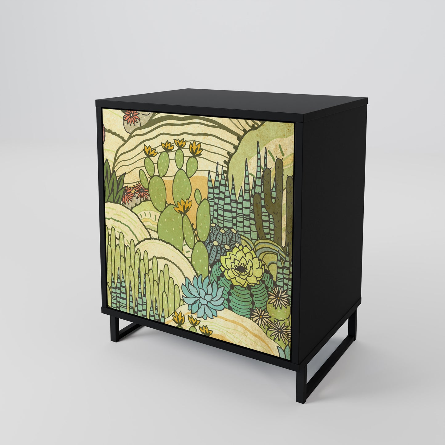 SUCCULENTS KALEIDOSCOPE 1-Door Sideboard in Black Finish