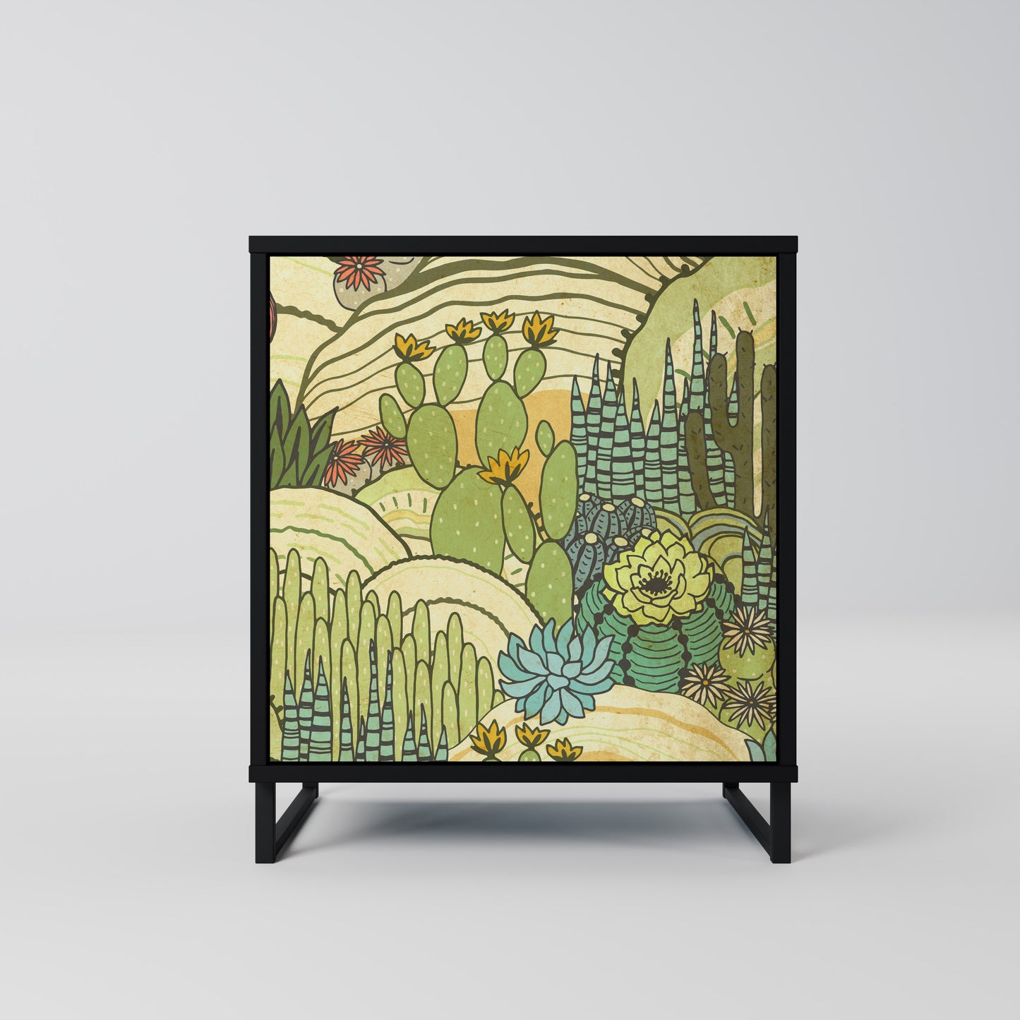 SUCCULENTS KALEIDOSCOPE 1-Door Sideboard in Black Finish