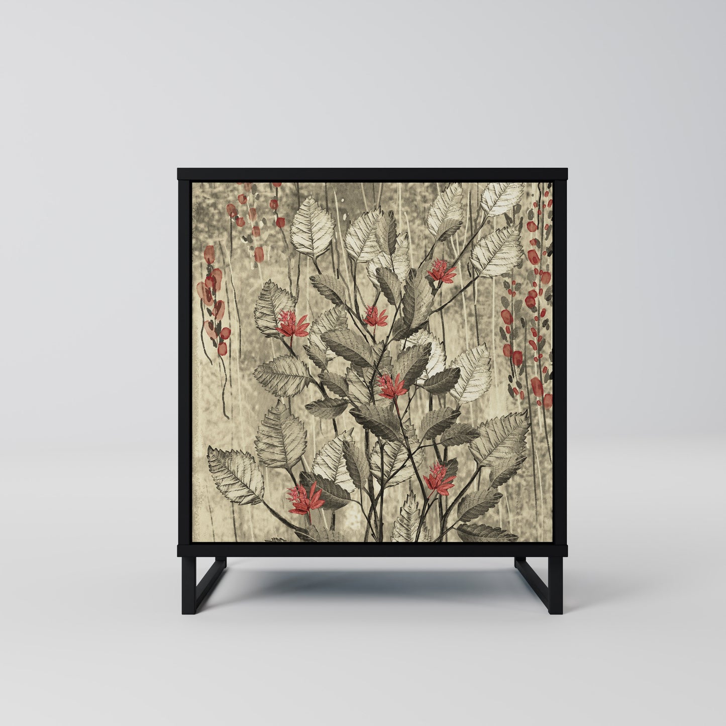 HERBAL GRACE 1-Door Sideboard in Black Finish