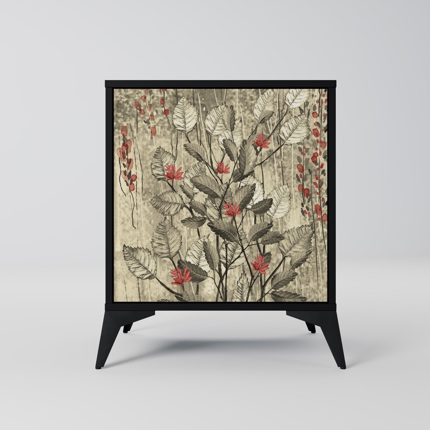 HERBAL GRACE 1-Door Sideboard in Black Finish