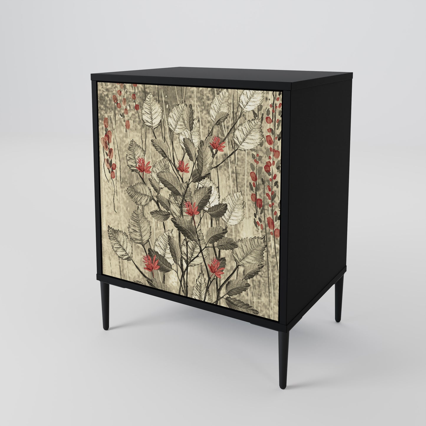 HERBAL GRACE 1-Door Sideboard in Black Finish